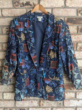 100% Silk Robert Stock Limited Oversized Abstract Floral Blazer S